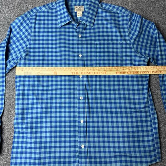 LL Bean Slightly Fitted Shirt Large Blue Checked Long Sleeve Button Men’s - Picture 5 of 5